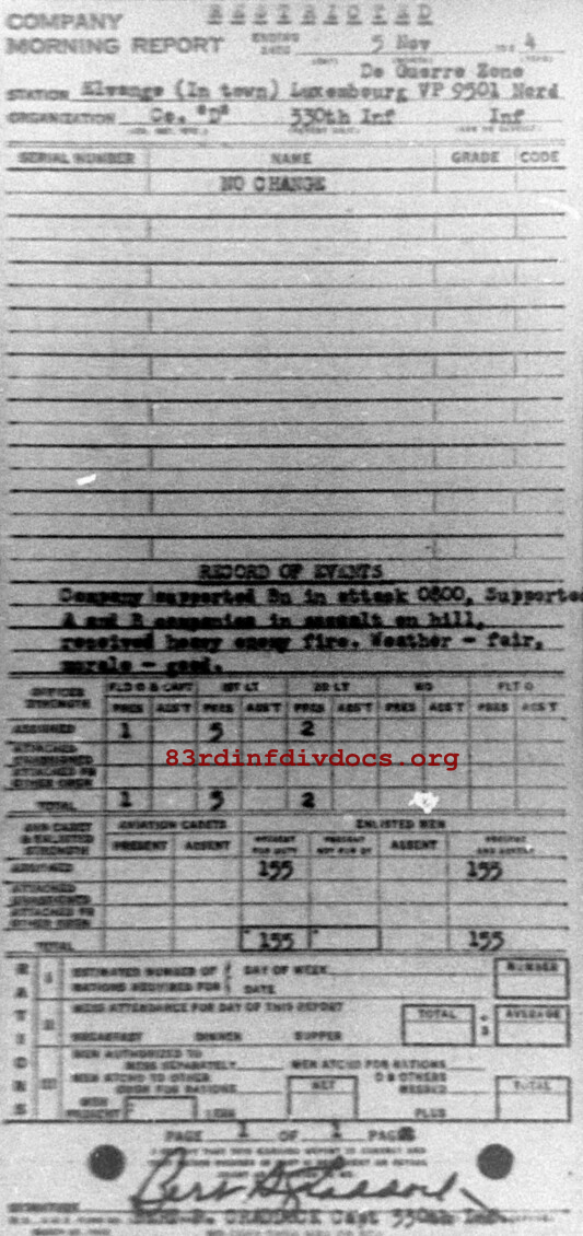 Morning report D Co, 1944-11-05, page 1 Morning report