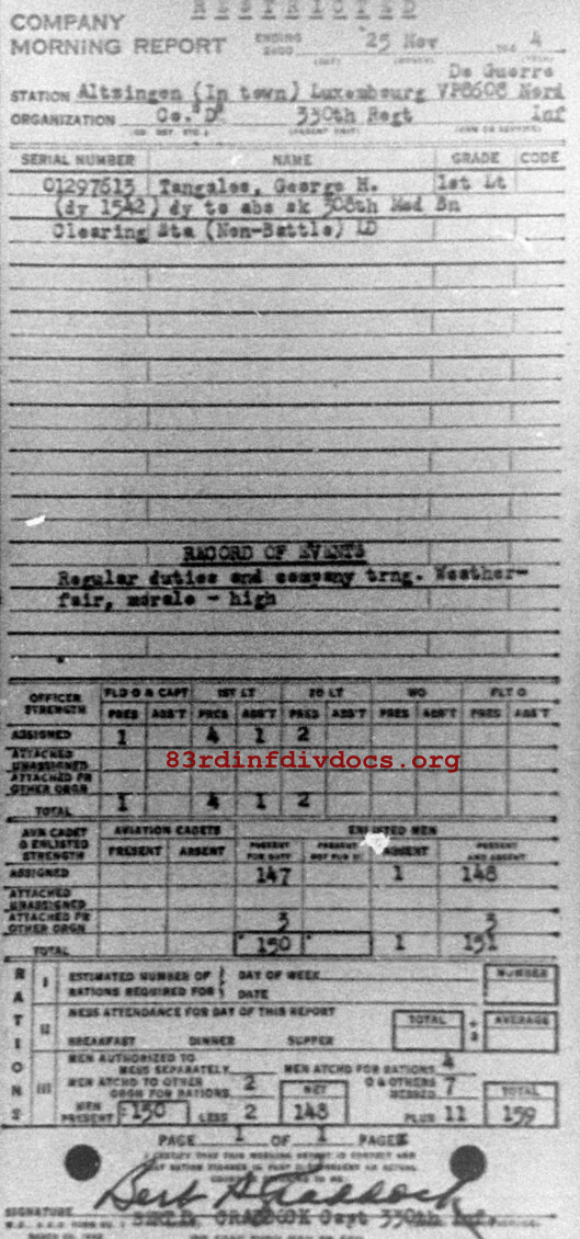 Morning report D Co, 1944-11-25, page 1 Morning report