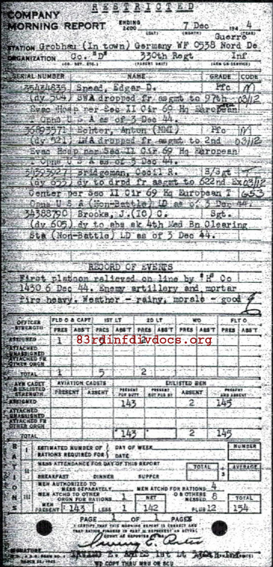 Morning report D Co, 1944-12-07, page 1 Morning report