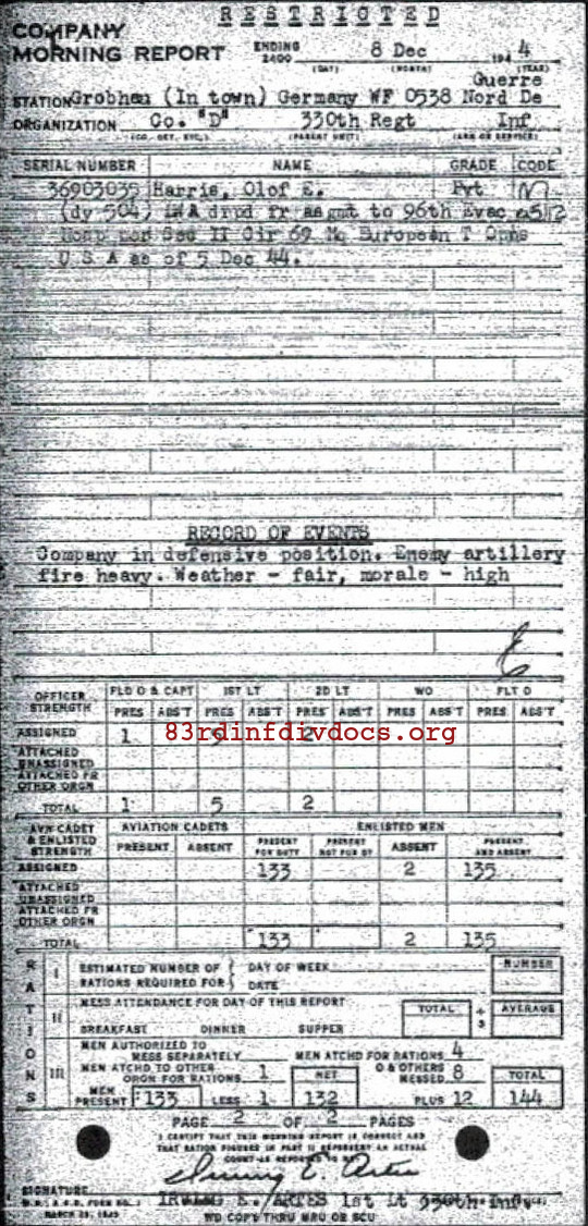 Morning report D Co, 1944-12-08, page 2 Morning report