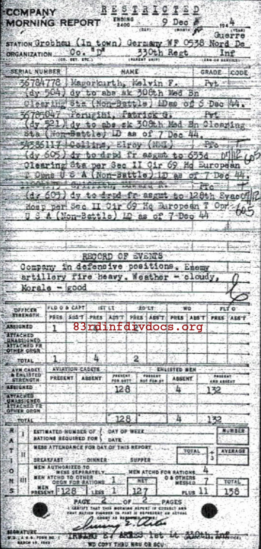 Morning report D Co, 1944-12-09, page 2 Morning report