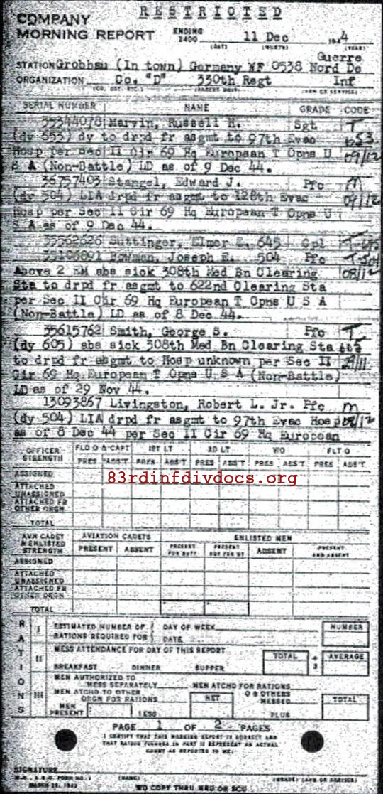 Morning report D Co, 1944-12-11, page 1 Morning report