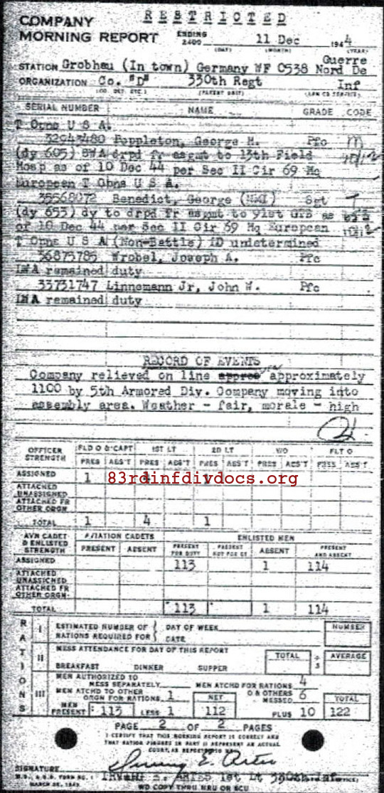 Morning report D Co, 1944-12-11, page 2 Morning report