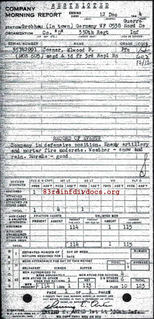 Morning report D Co, 1944-12-12, page 1 Morning report
