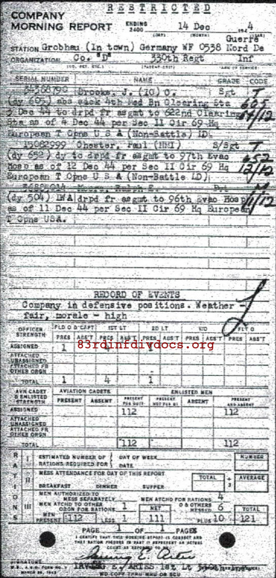 Morning report D Co, 1944-12-14, page 1 Morning report