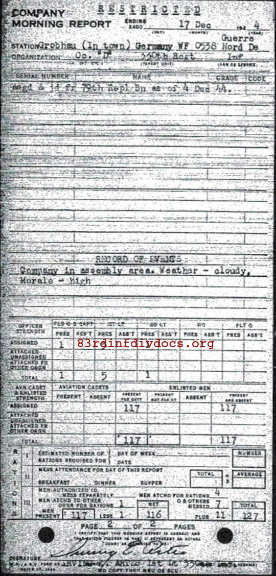 Morning report D Co, 1944-12-17, page 2 Morning report