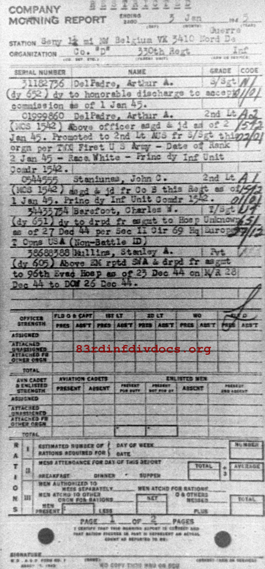 Morning report D Co, 1945-01-03, page 1 Morning report