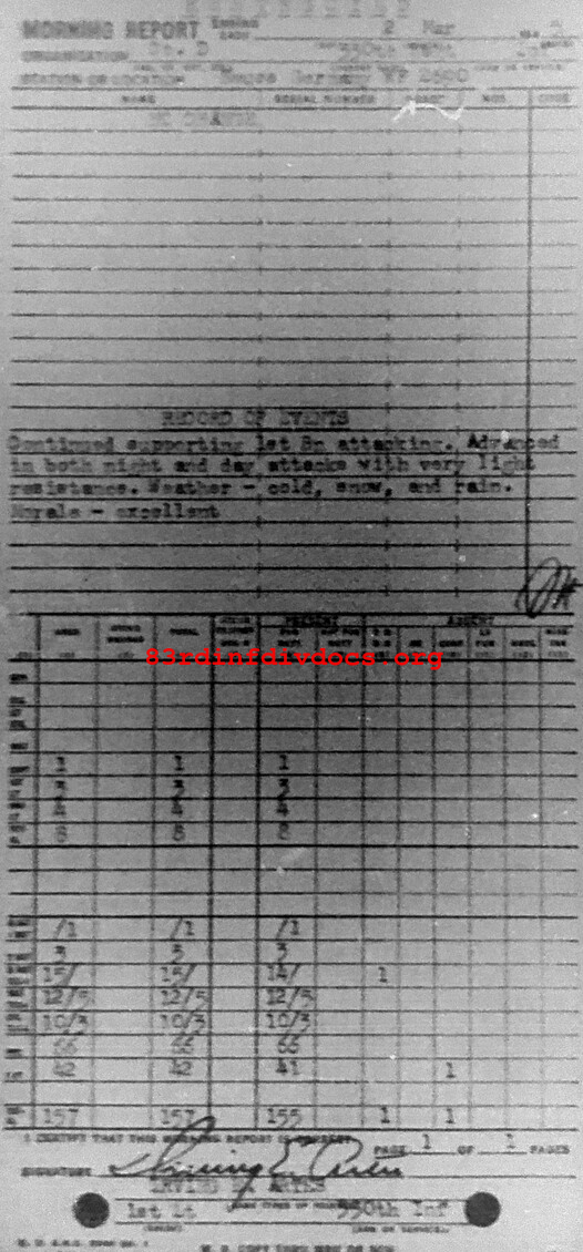 Morning report D Co, 1945-03-02, page 1 Morning report