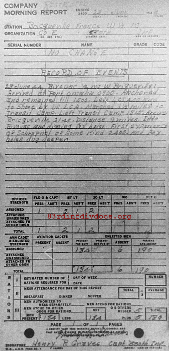Morning report E Co, 1944-06-23, page 1 Morning report