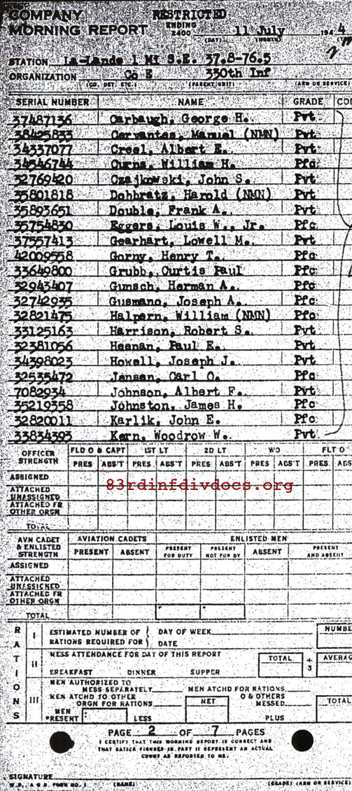Morning report E Co, 1944-07-11, page 2 Morning report