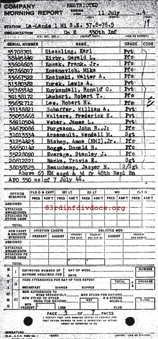 Morning report E Co, 1944-07-11, page 3 Morning report