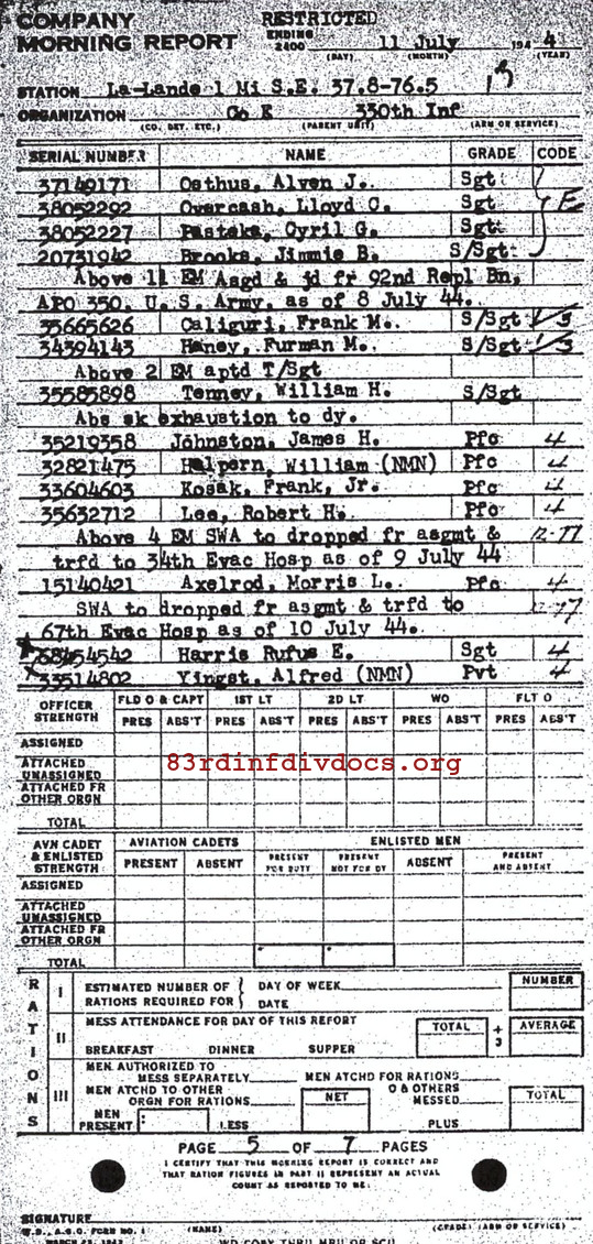 Morning report E Co, 1944-07-11, page 5 Morning report