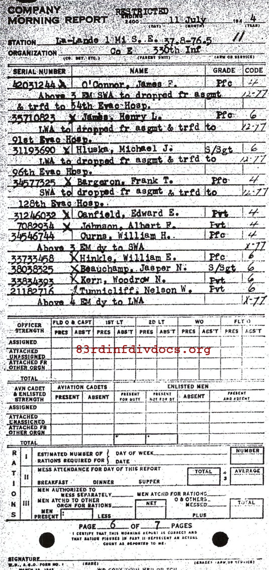 Morning report E Co, 1944-07-11, page 6 Morning report