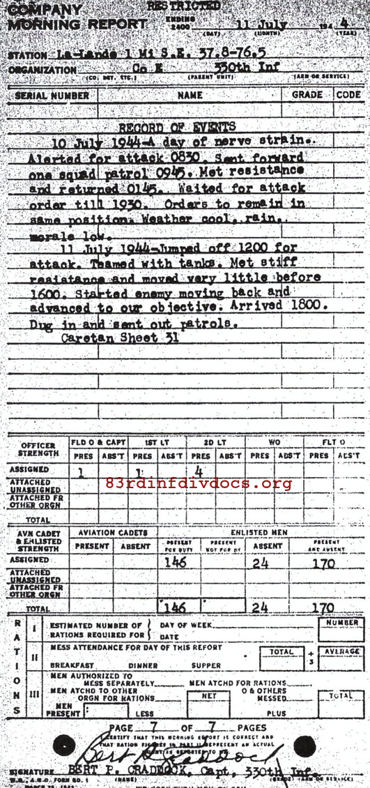 Morning report E Co, 1944-07-11, page 7 Morning report