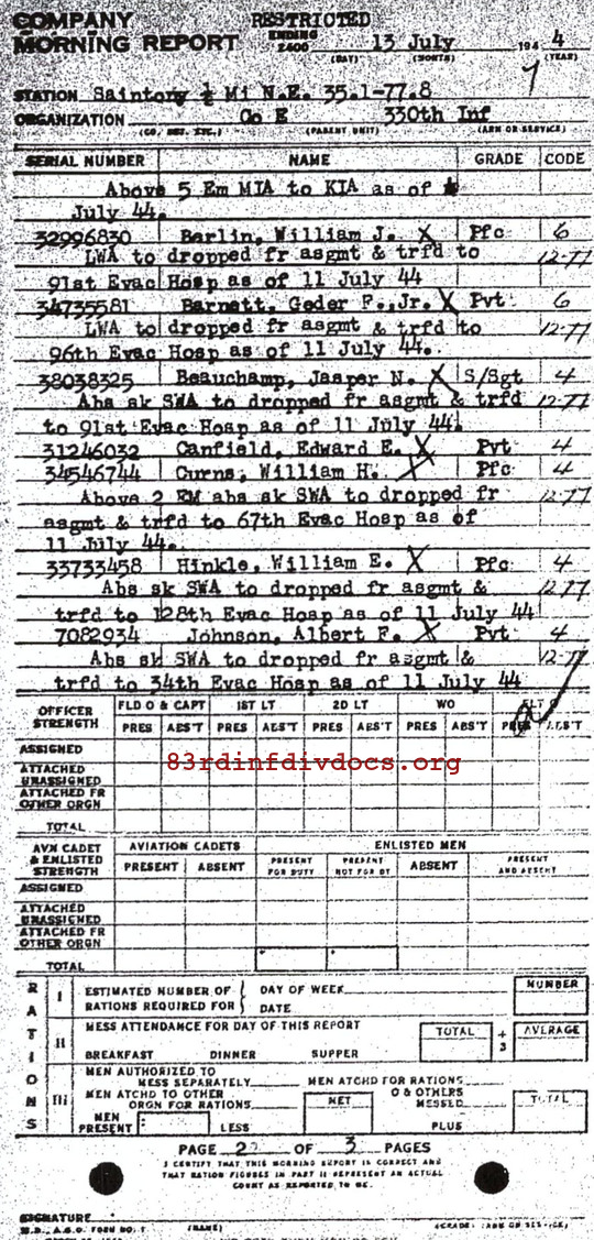 Morning report E Co, 1944-07-13, page 2 Morning report