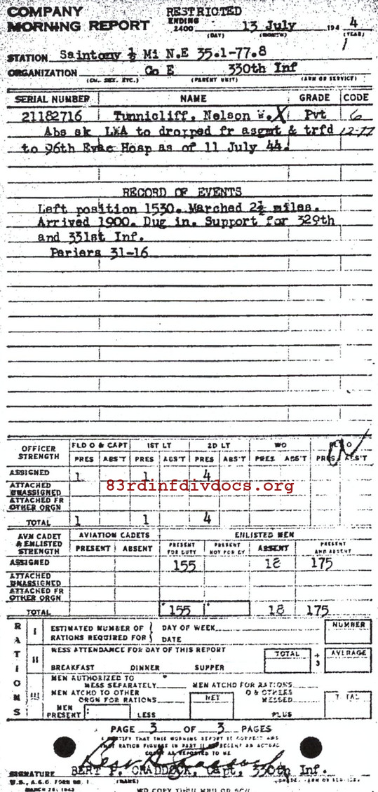 Morning report E Co, 1944-07-13, page 3 Morning report