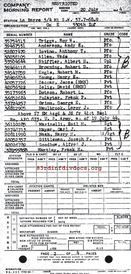 Morning report E Co, 1944-07-20, page 2 Morning report