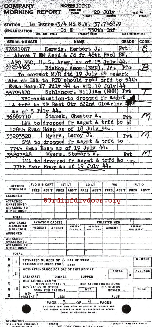 Morning report E Co, 1944-07-20, page 3 Morning report