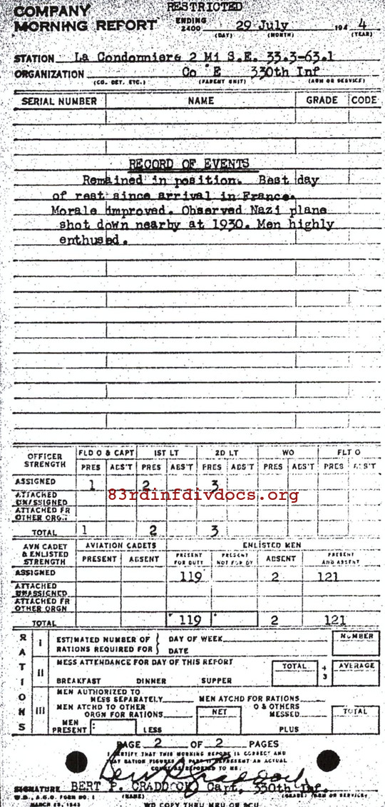 Morning report E Co, 1944-07-29, page 2 Morning report