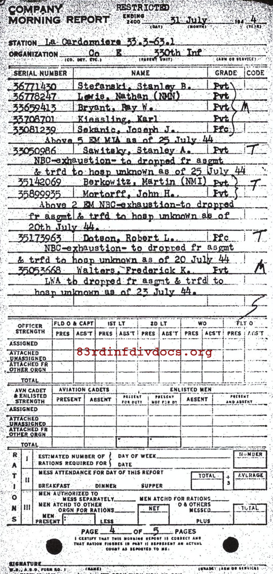 Morning report E Co, 1944-07-31, page 4 Morning report