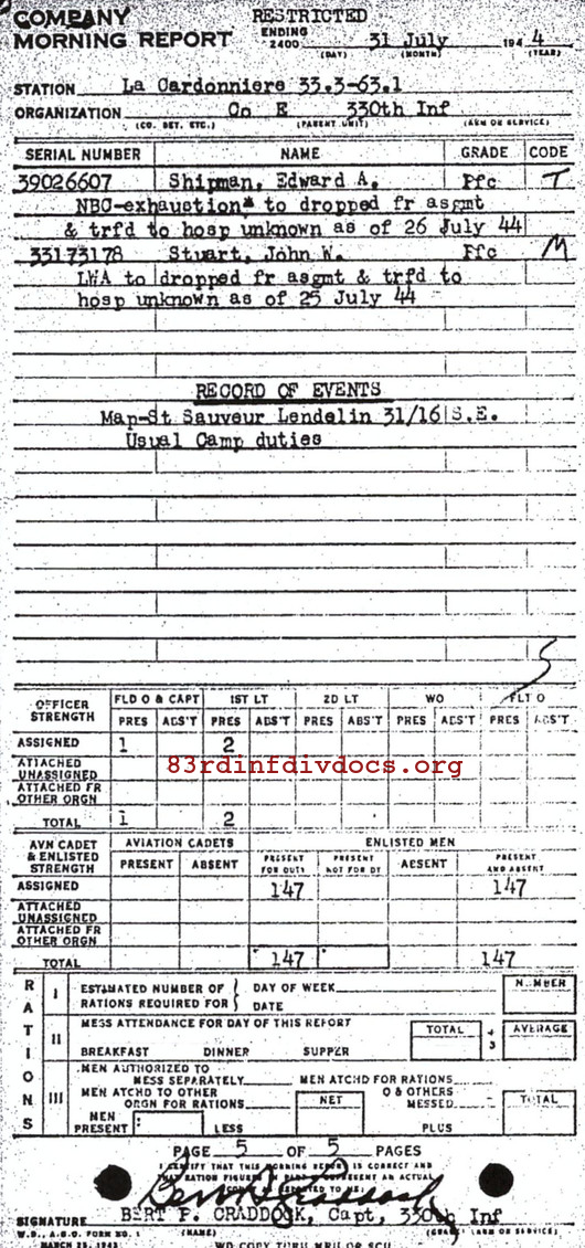 Morning report E Co, 1944-07-31, page 5 Morning report