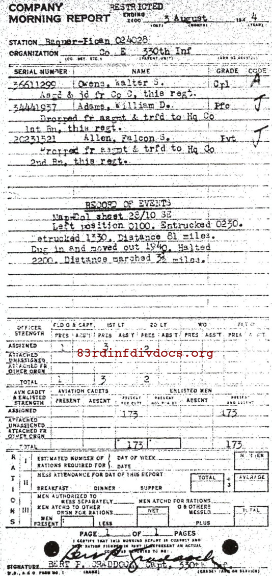 Morning report E Co, 1944-08-03, page 1 Morning report