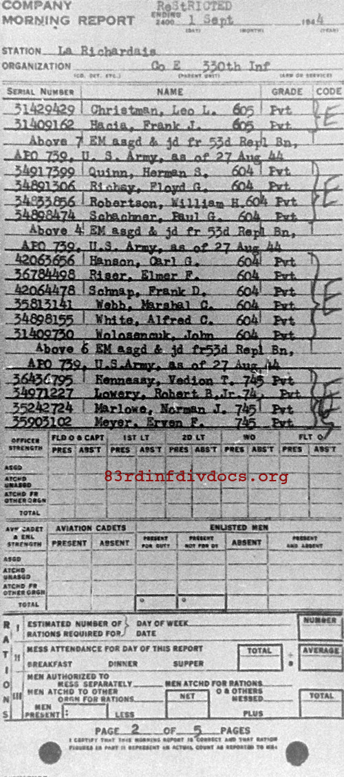 Morning report E Co, 1944-09-01, page 2 Morning report