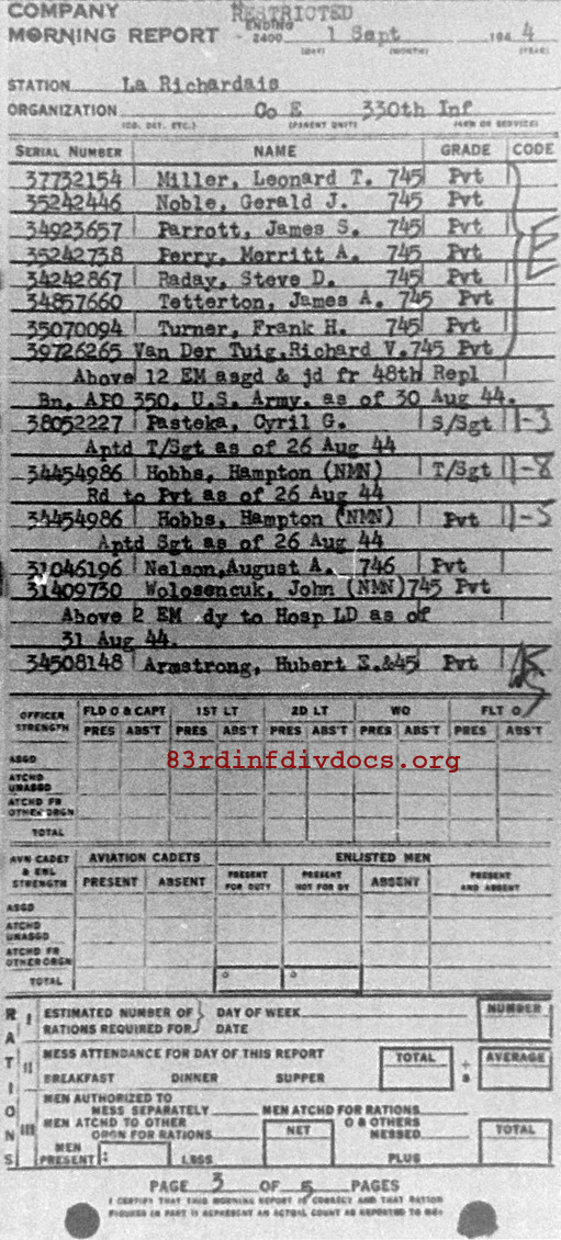 Morning report E Co, 1944-09-01, page 3 Morning report