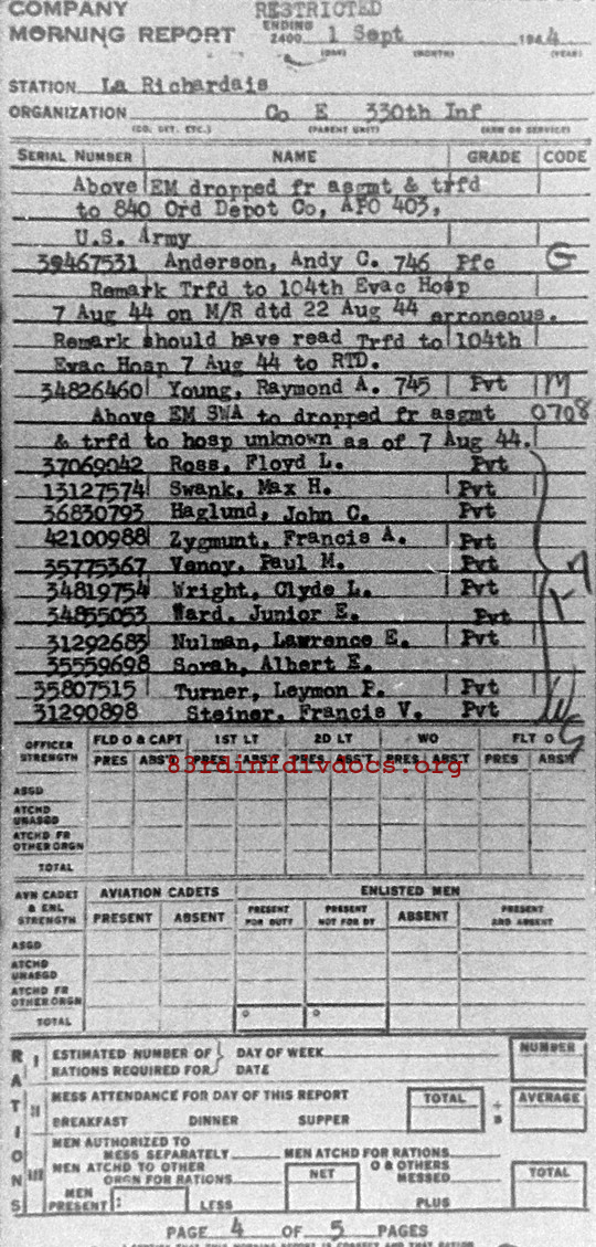 Morning report E Co, 1944-09-01, page 4 Morning report