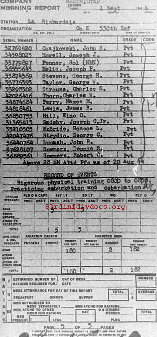 Morning report E Co, 1944-09-01, page 5 Morning report