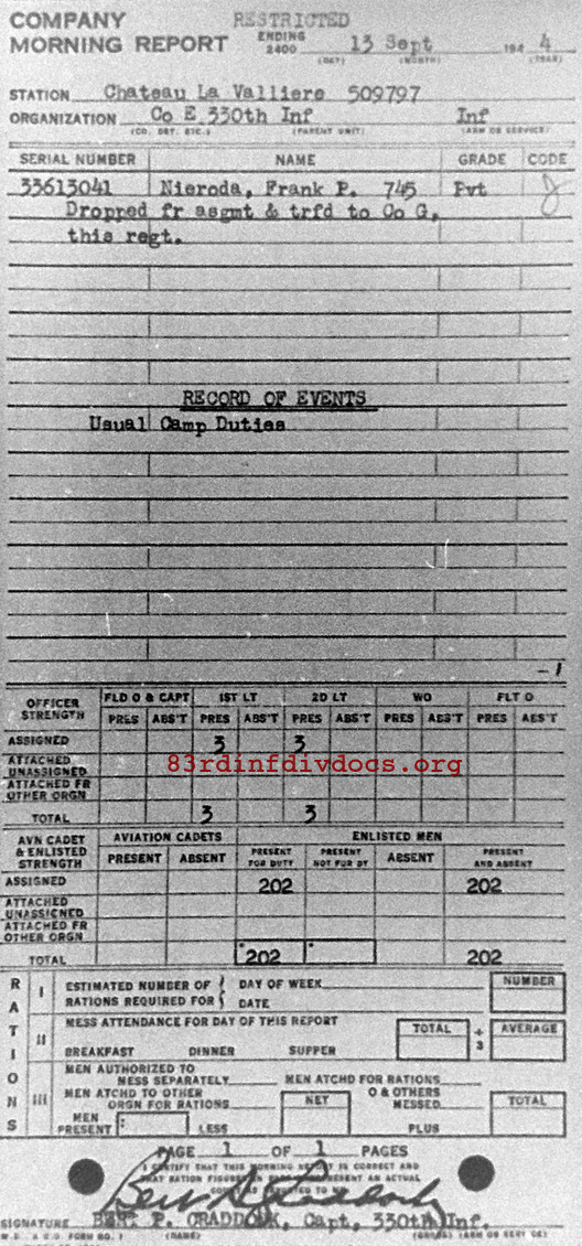 Morning report E Co, 1944-09-13, page 1 Morning report