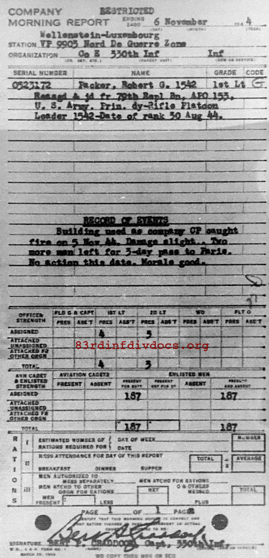 Morning report E Co, 1944-11-06, page 1 Morning report
