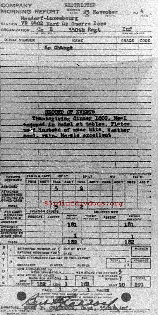 Morning report E Co, 1944-11-23, page 1 Morning report