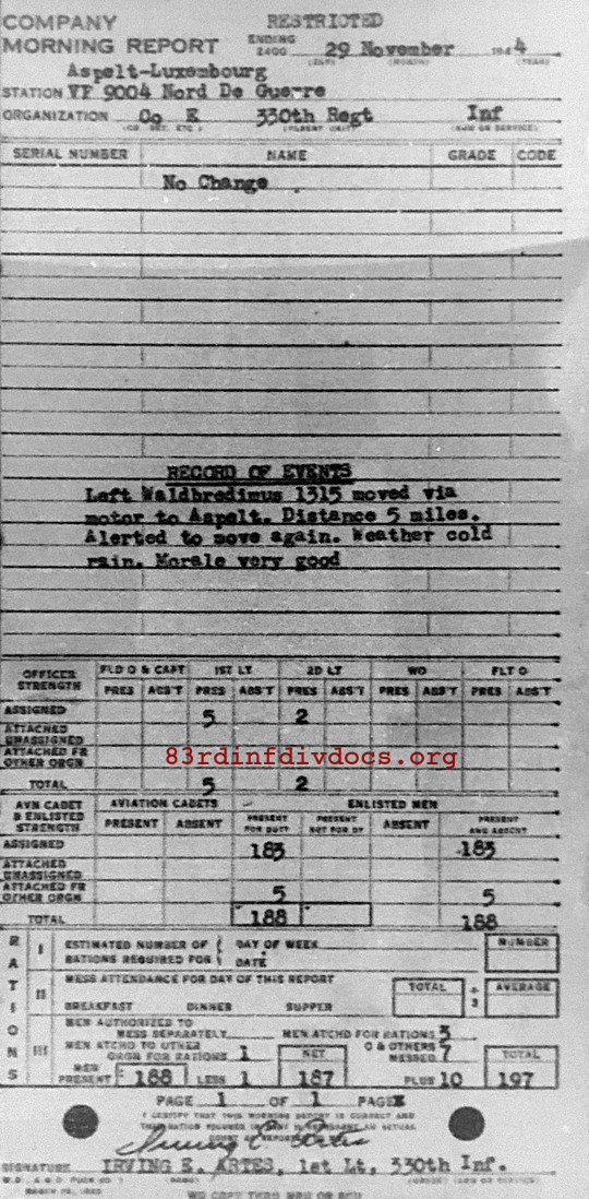 Morning report E Co, 1944-11-29, page 1 Morning report