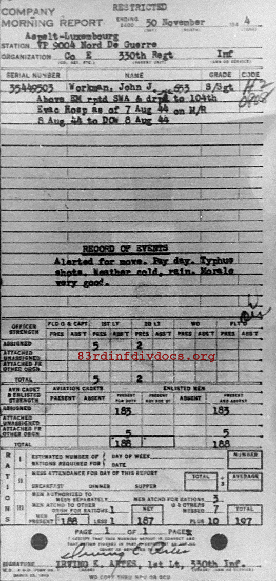 Morning report E Co, 1944-11-30, page 1 Morning report
