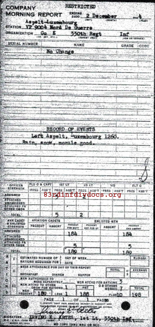 Morning report E Co, 1944-12-02, page 1 Morning report