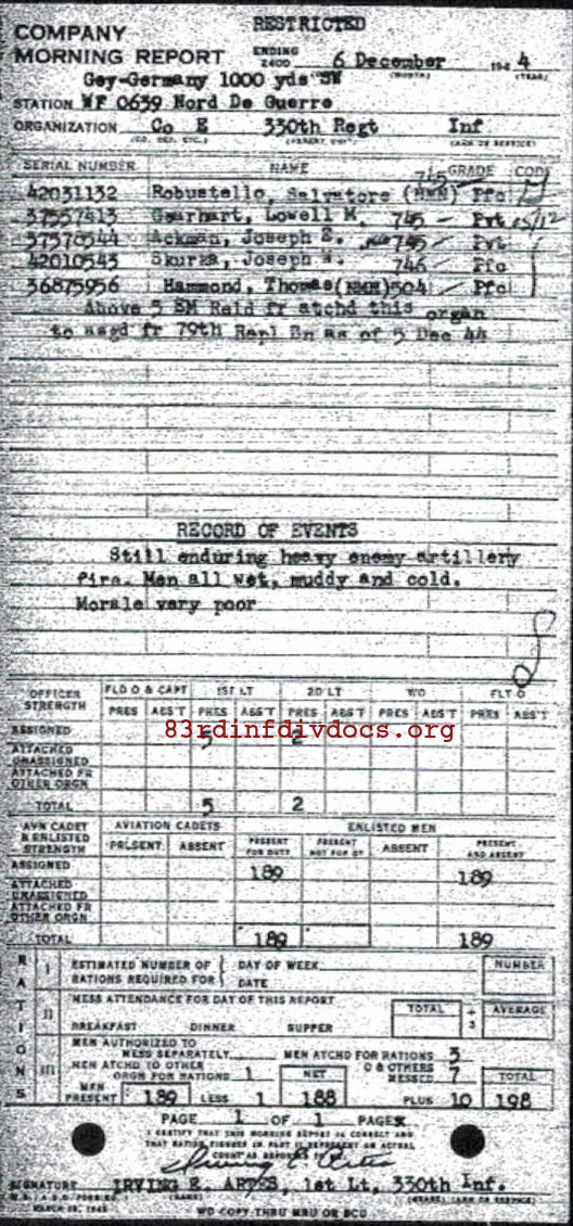 Morning report E Co, 1944-12-06, page 1 Morning report