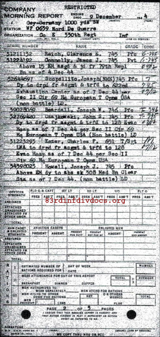 Morning report E Co, 1944-12-09, page 2 Morning report