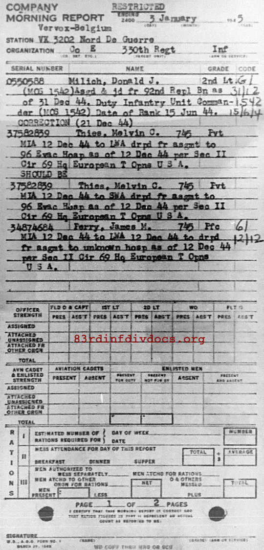 Morning report E Co, 1945-01-03, page 1 Morning report