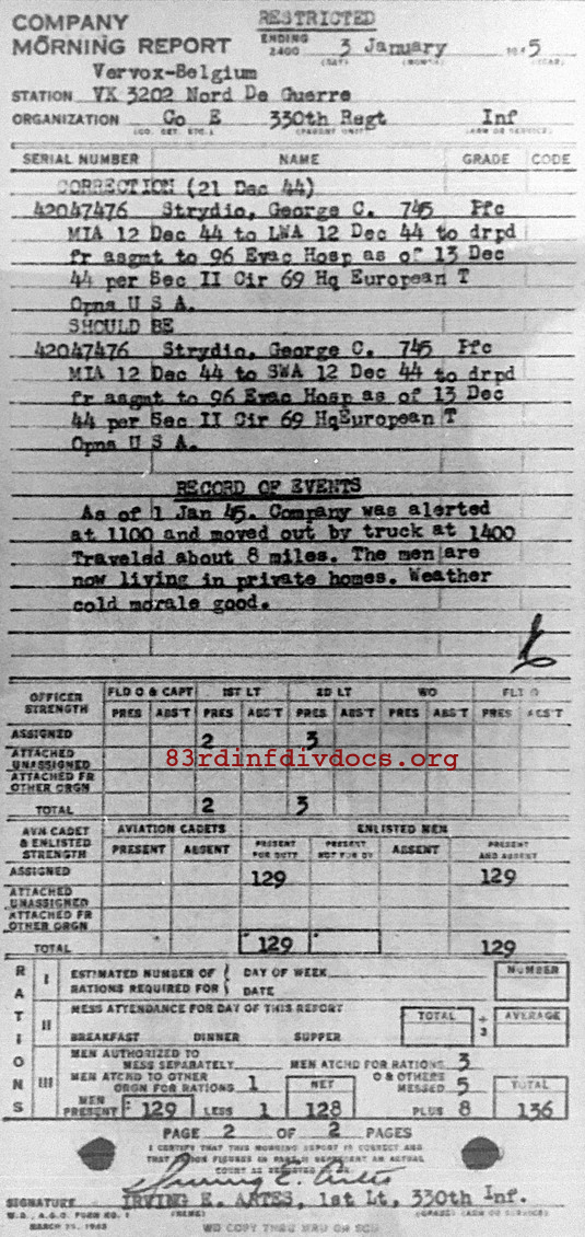 Morning report E Co, 1945-01-03, page 2 Morning report