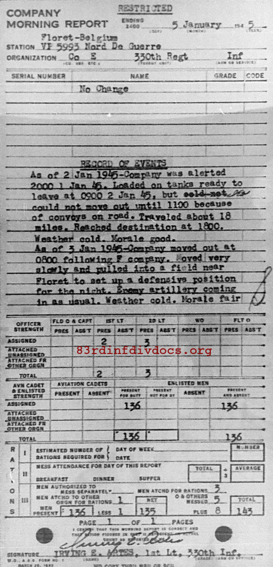 Morning report E Co, 1945-01-05, page 1 Morning report
