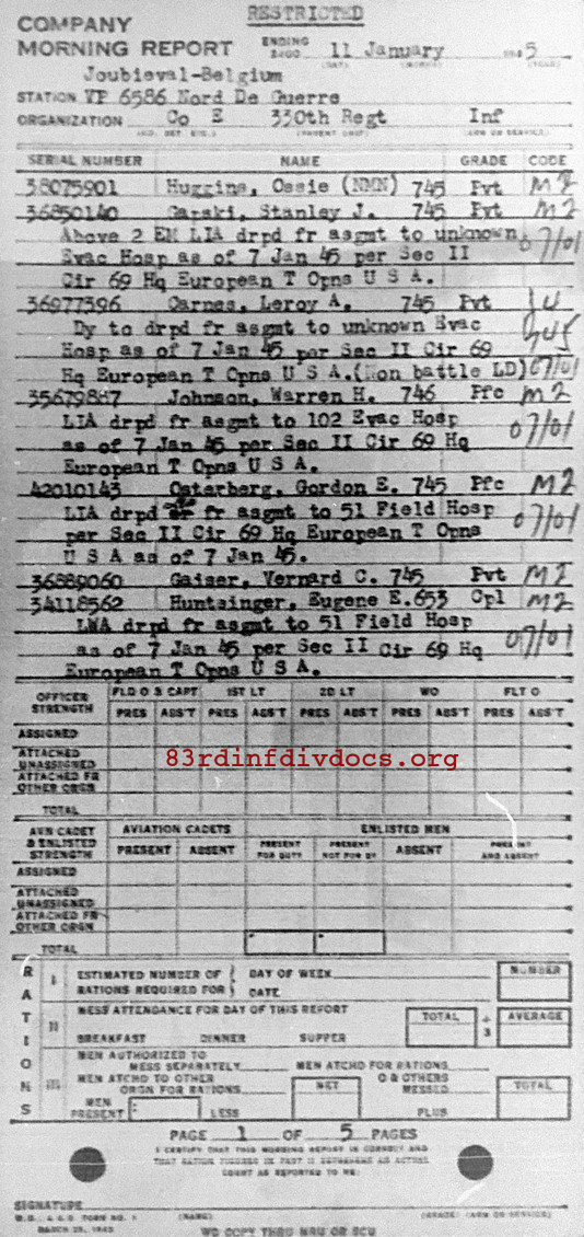 Morning report E Co, 1945-01-11, page 1 Morning report