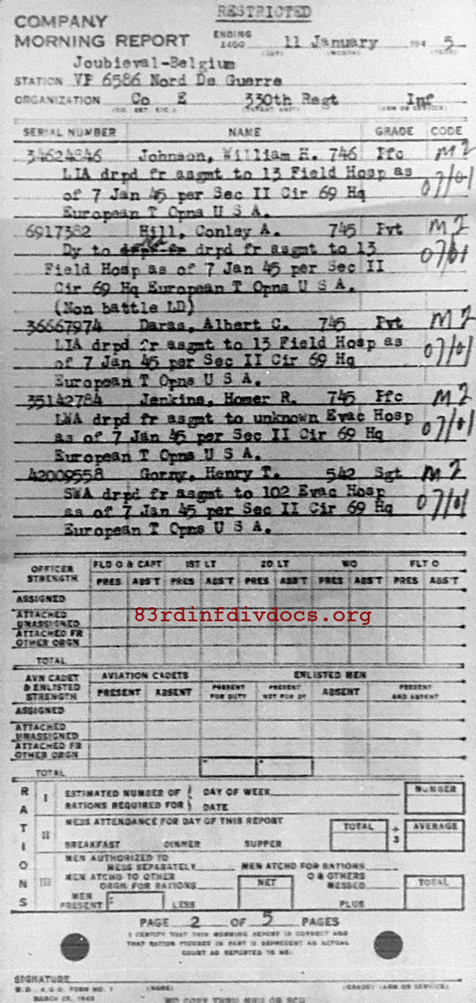Morning report E Co, 1945-01-11, page 2 Morning report