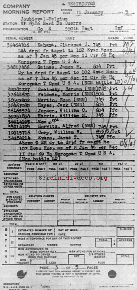 Morning report E Co, 1945-01-11, page 3 Morning report