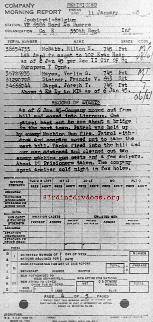 Morning report E Co, 1945-01-11, page 4 Morning report