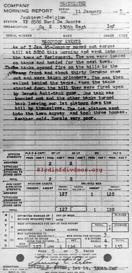 Morning report E Co, 1945-01-11, page 5 Morning report