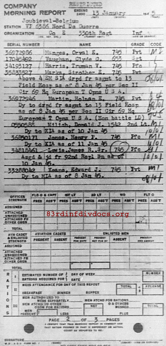 Morning report E Co, 1945-01-13, page 2 Morning report