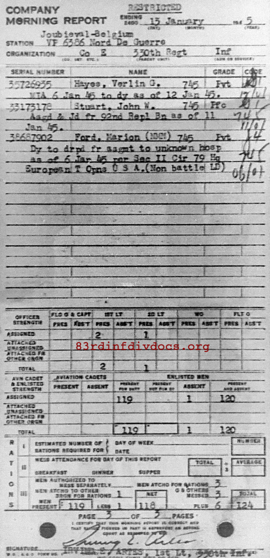 Morning report E Co, 1945-01-13, page 3 Morning report