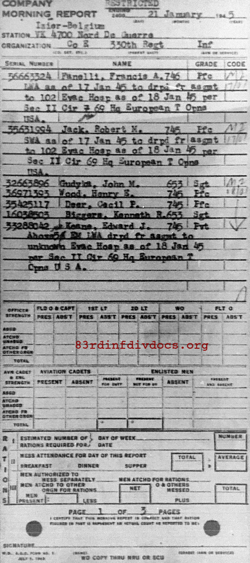 Morning report E Co, 1945-01-21, page 1 Morning report