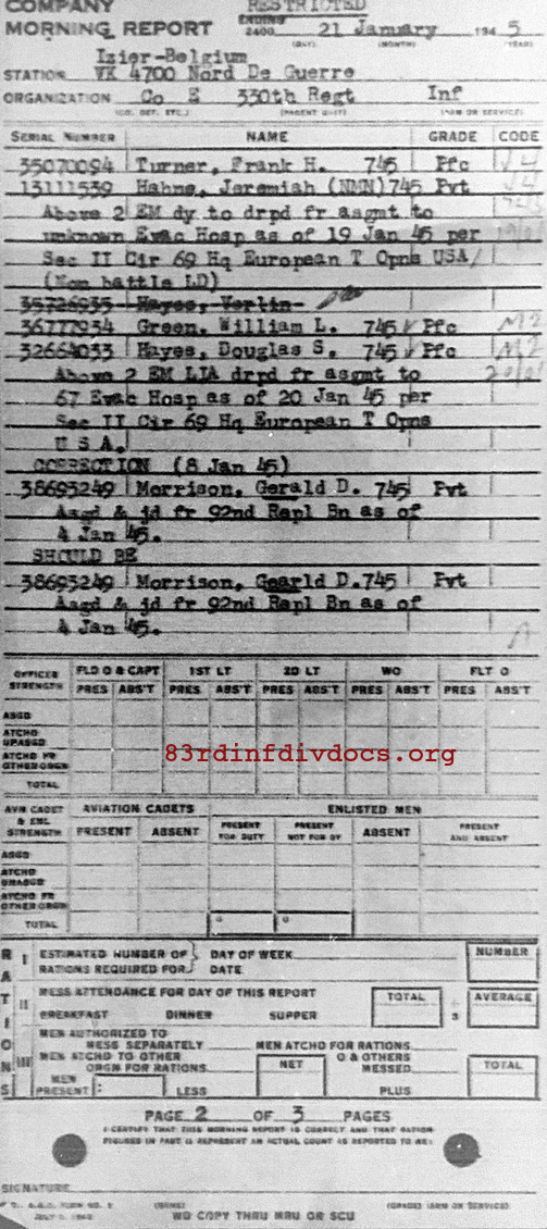 Morning report E Co, 1945-01-21, page 2 Morning report